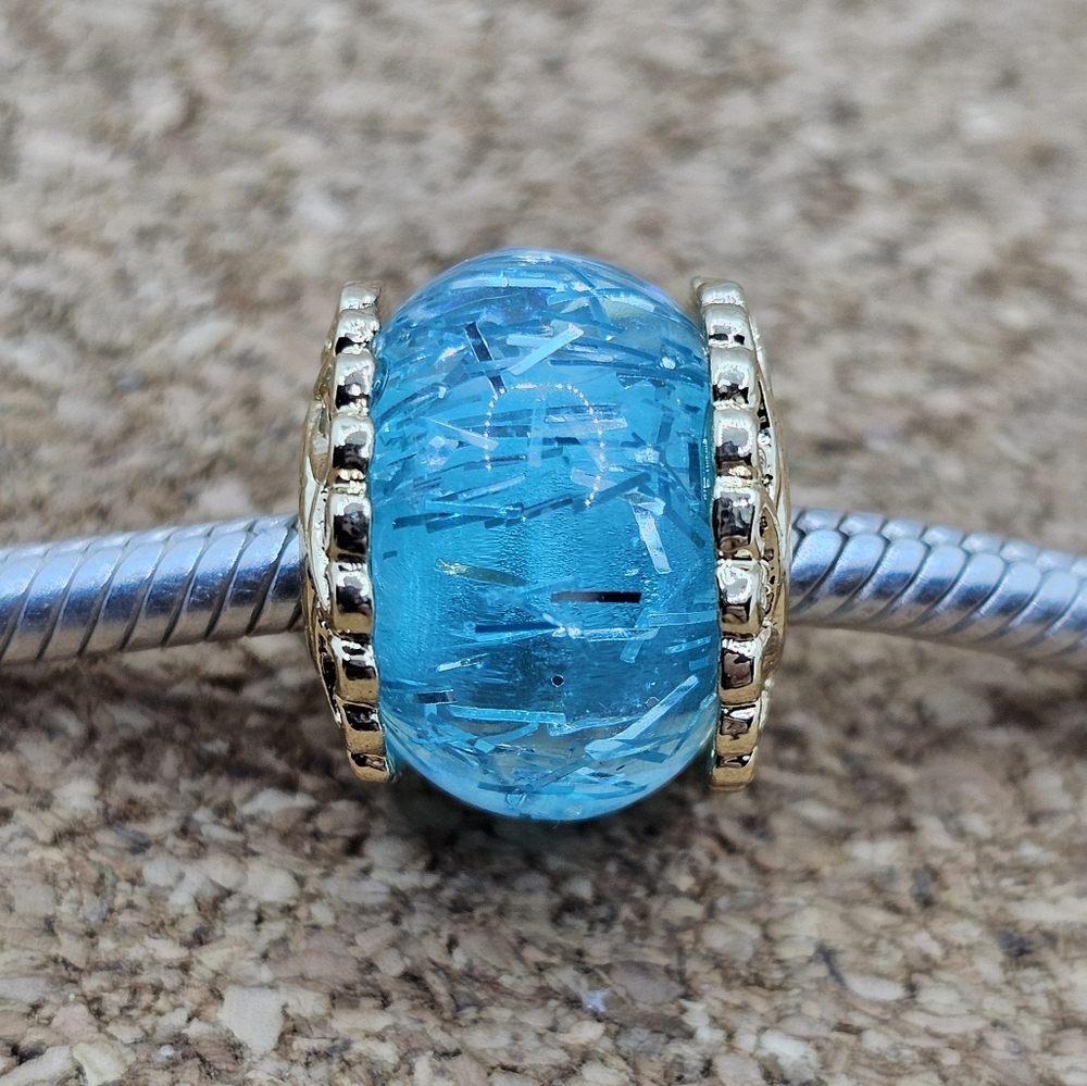 5/$25 ❤️ GOLD AND BLUE MURANO CHARM BEAD FOR PANDORA